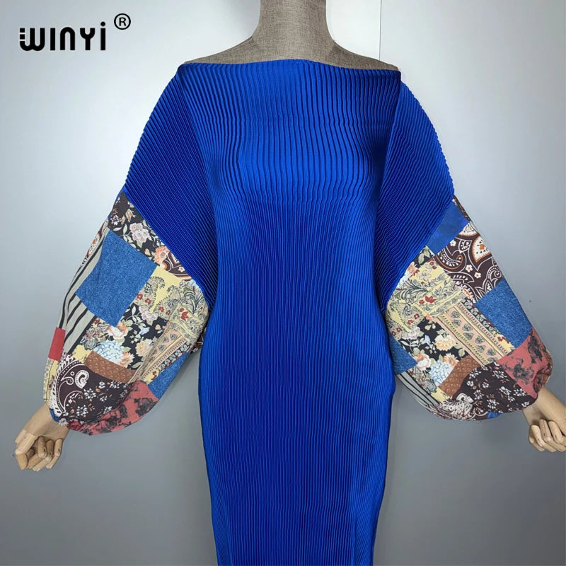 Pleated Elastic Slim Dress - Crumple Design Boho Robe Maxi