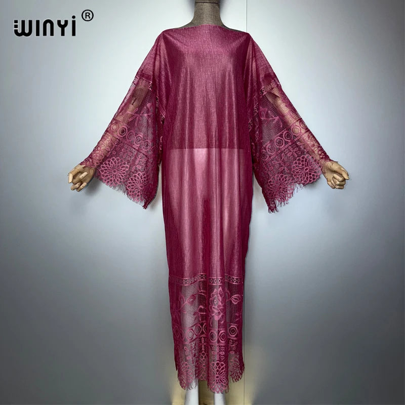 Lace Perspective Dress - Elegant Beach Cover Up Kaftan
