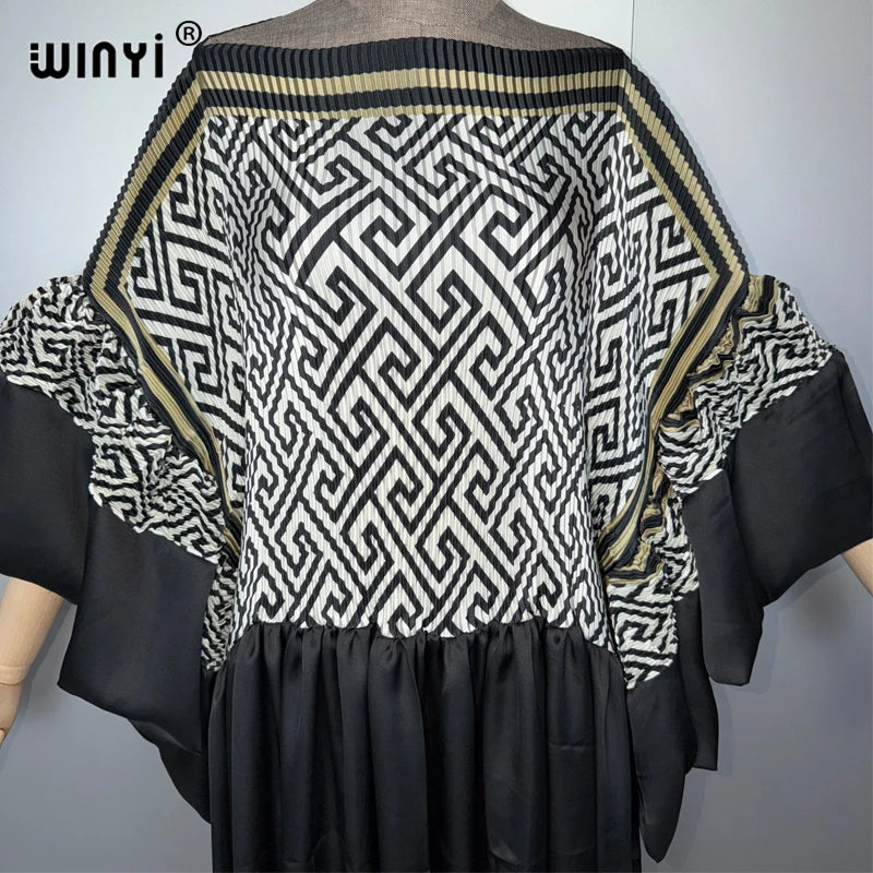 Bubble Sleeve Pleated Dress - Beach Cover Up Holiday Party Dress
