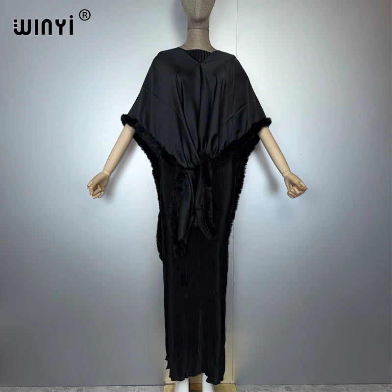 Elastic Slim Pleated Dress - Beach Wear Holiday Kaftan Abaya