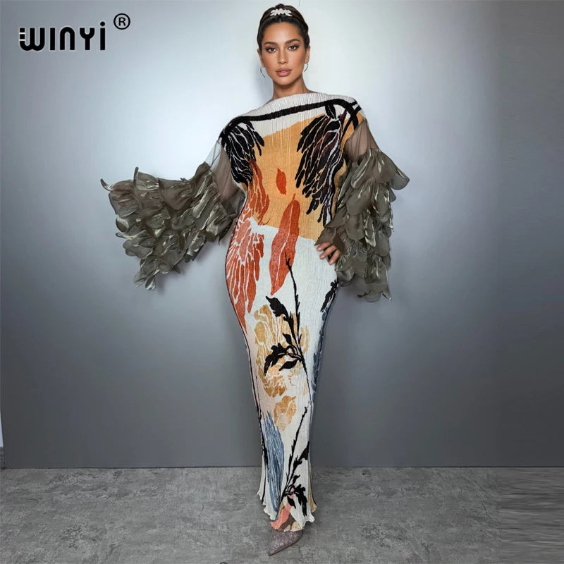 Elastic Slim Pleated Dress - Beach Cover Up Boho Kaftan Abaya