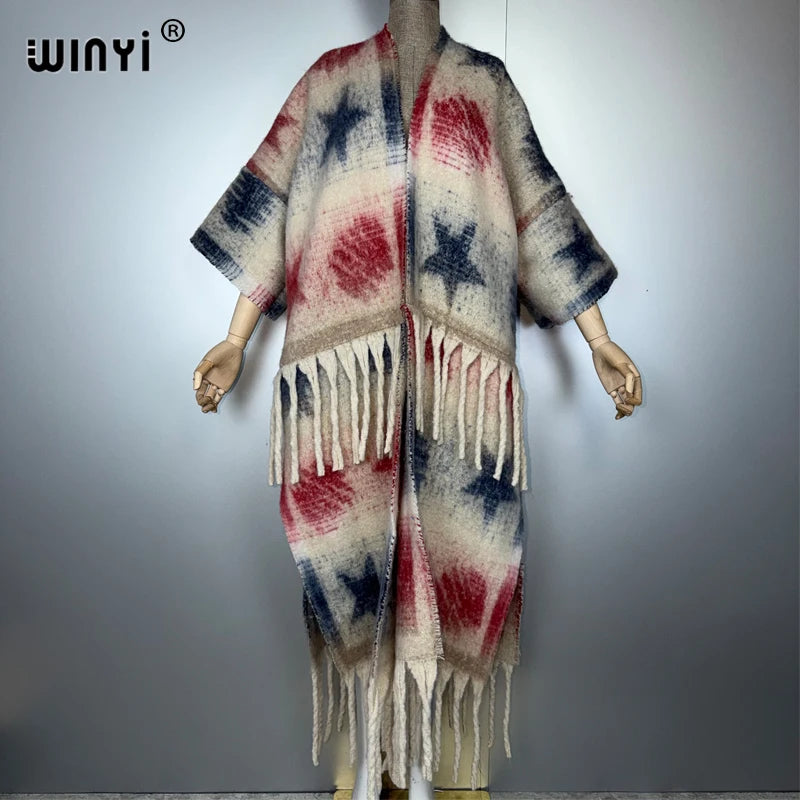 Cardigan Coat Print Tassel Kaftan - Luxury Warm Long Kimono
