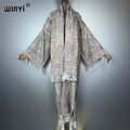 WINYI Autumn Women tassel kimono with scarf Long Coat elegant cardigan femme Thick Warm winter fashion kaftan abaya dubai luxury