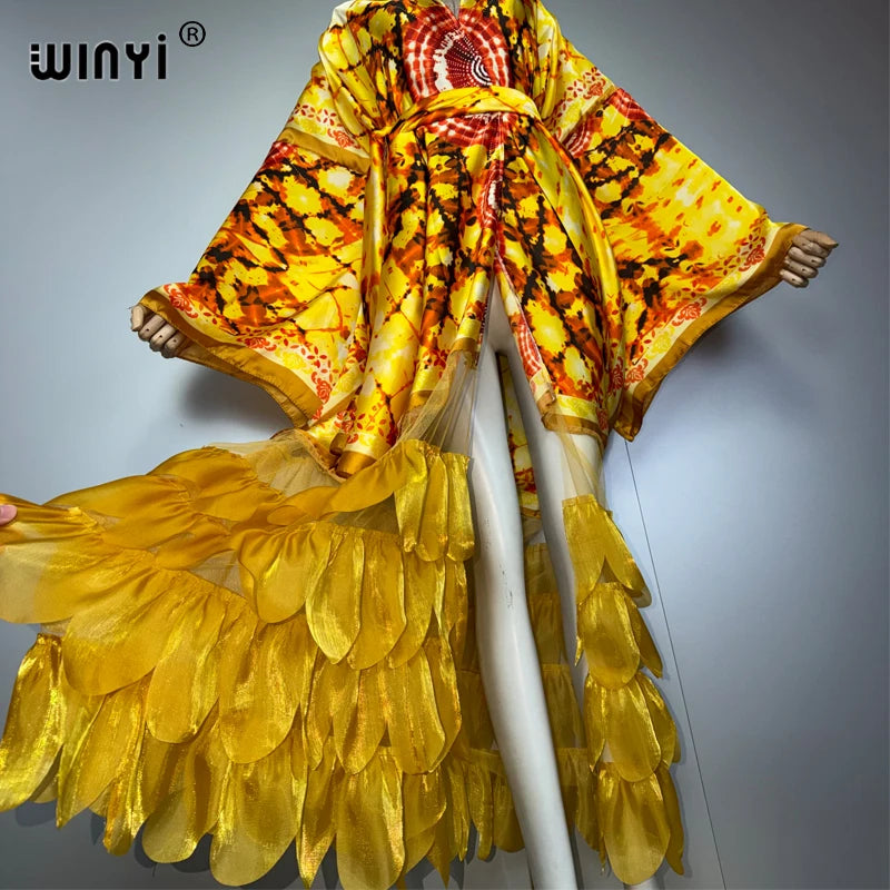 Printed Holiday Kimono - Long Sleeve Boho Abaya Cover Up