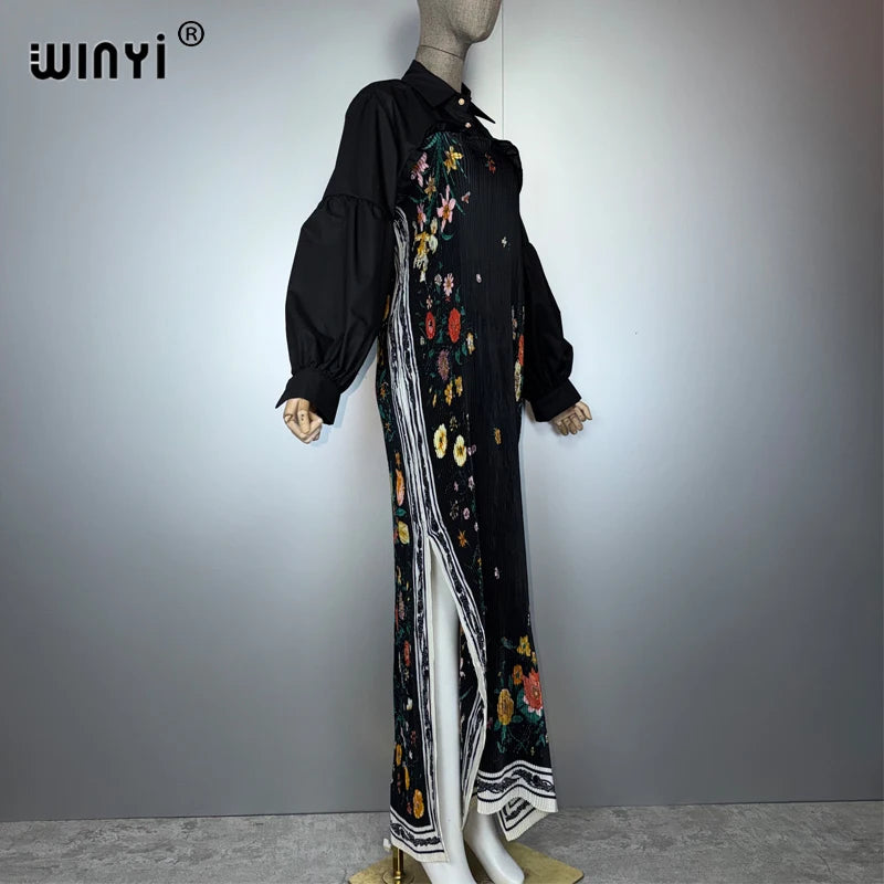 Elastic Slim Dress Street Wear Print - Muslim Lady Kaftan Abaya
