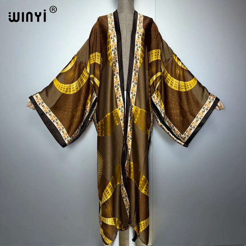 WINYI Kimono African Women fashion abaya muslim woman Cardigan Female Blouse Loose party kaftan Casual beach Cover Up boho dress