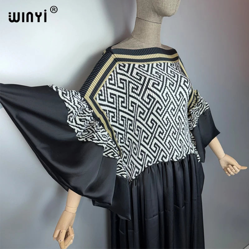Bubble Sleeve Pleated Dress - Beach Cover Up Holiday Party Dress