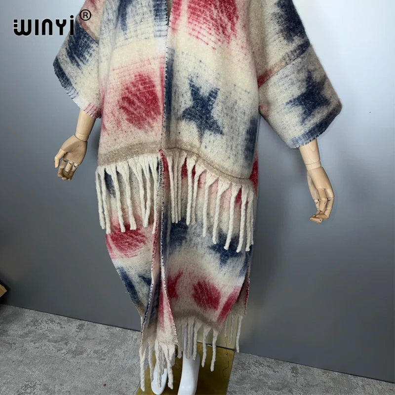 Cardigan Coat Print Tassel Kaftan - Luxury Warm Long Kimono