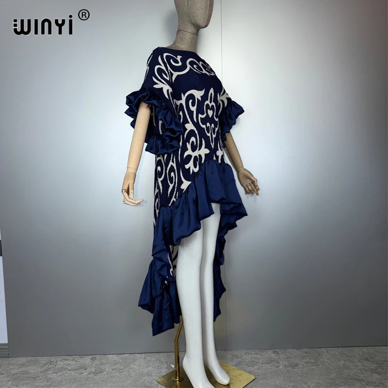 Pleated Irregular Dress - Loose Boho Robe Evening Kaftan