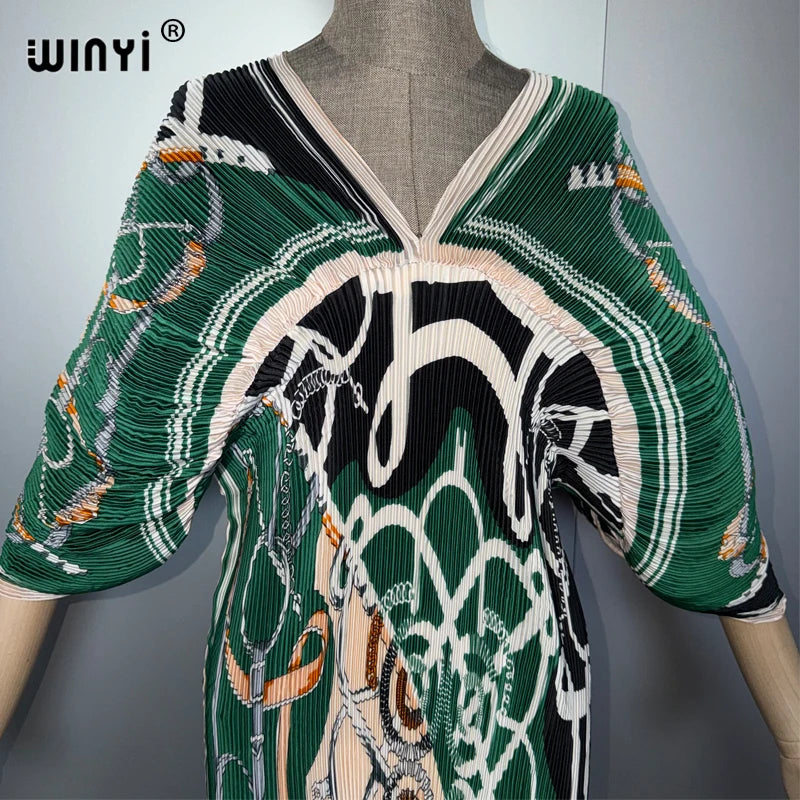 Pleated Slim Dress - Beach Cover Up Holiday Boho Kaftan