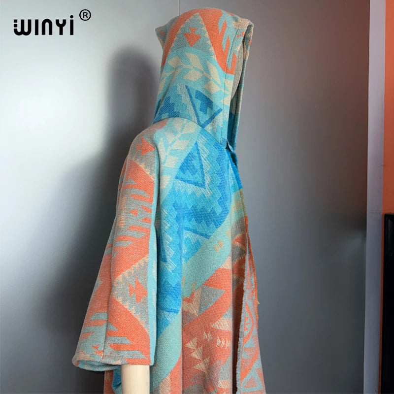 African Boho Hooded Cardigan - Warm Abaya Kimono Poncho