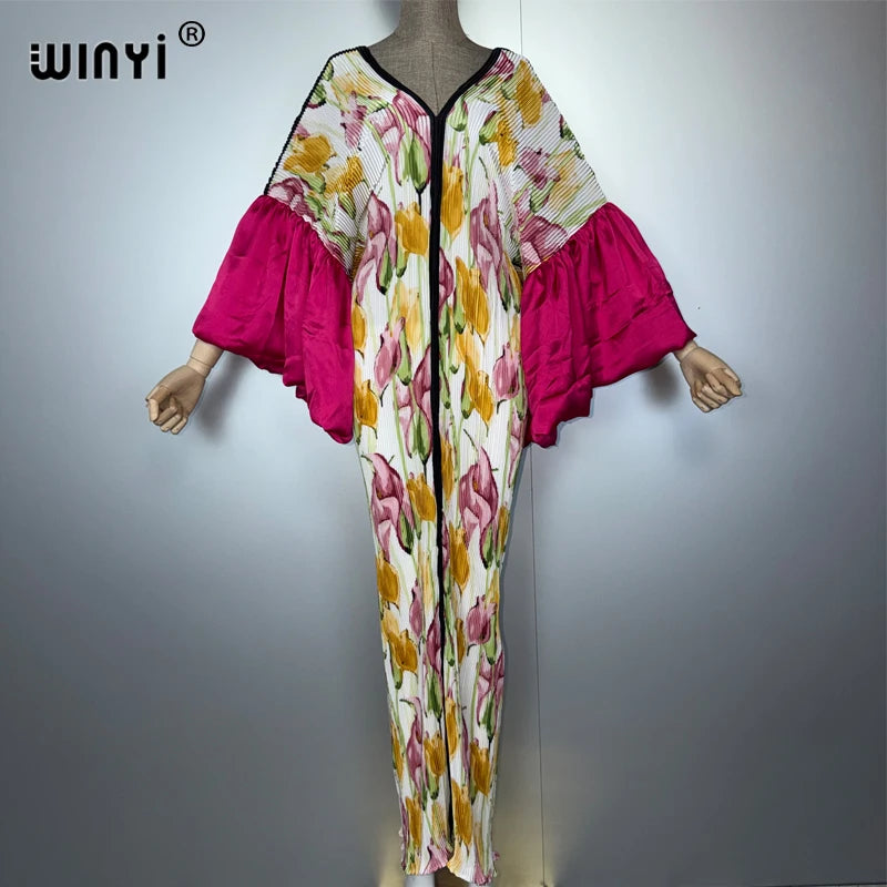 Pleated Elastic Slim Dress - Casual Beach Cover Up Boho Abaya