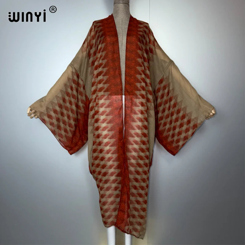 WINYI boho kimono print cardigan Bikini Cover-up beach outfits for women cotton feeling dress muslim kaftan abaya dubai luxury