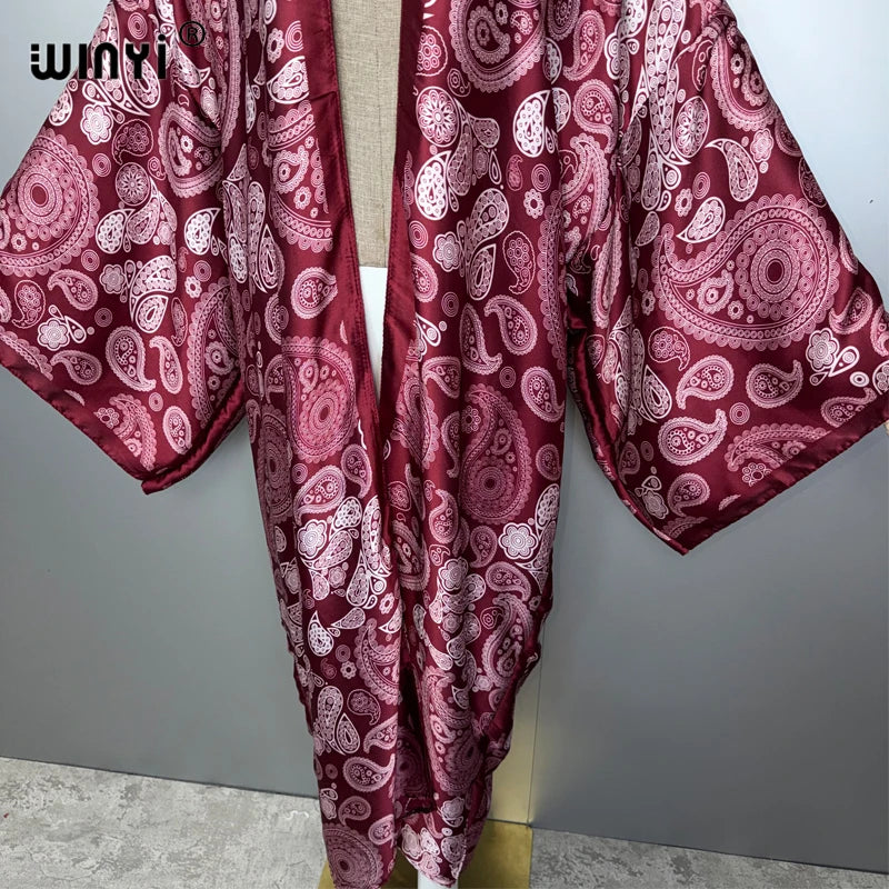 African Kimono Cashew Print - Boho Abaya Beach Cover Up