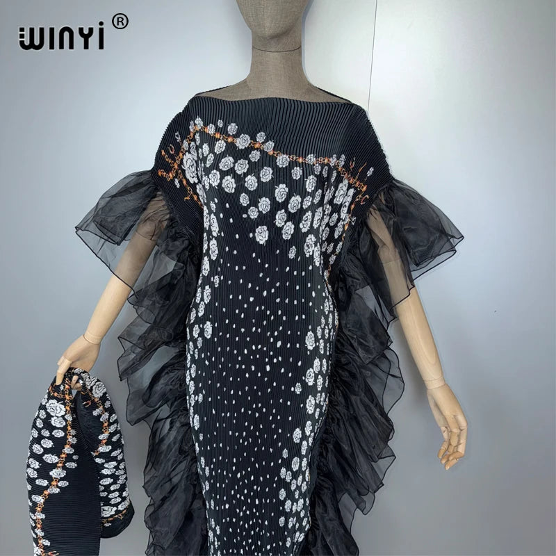 Pleated Elastic Slim Dress - Beach Cover Up Kaftan Abaya