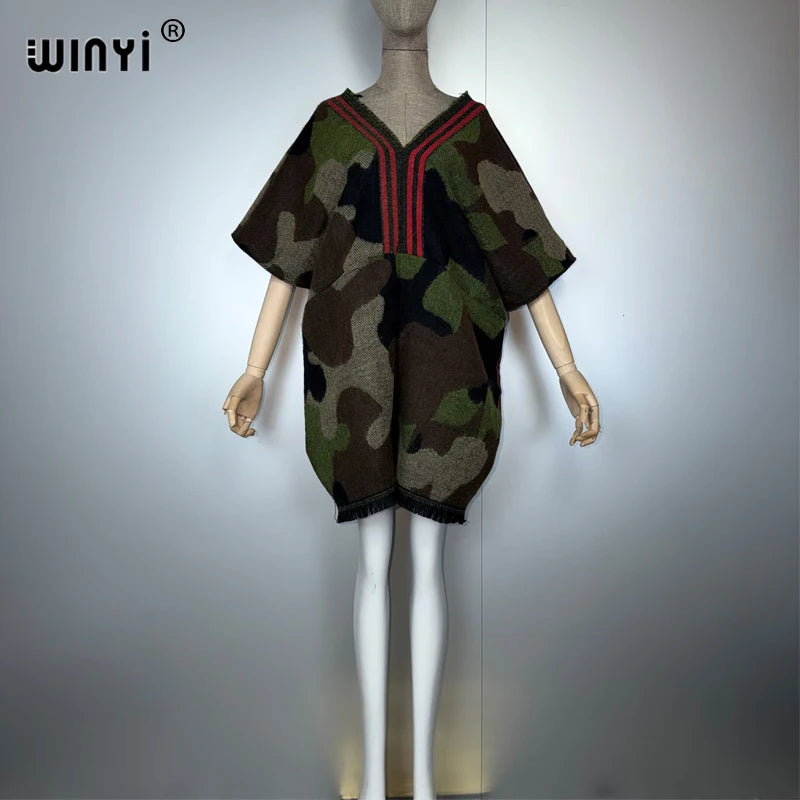 Camouflage African Poncho - Warm Cape Shawl Abaya