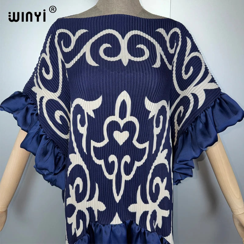 Pleated Irregular Dress - Loose Boho Robe Evening Kaftan