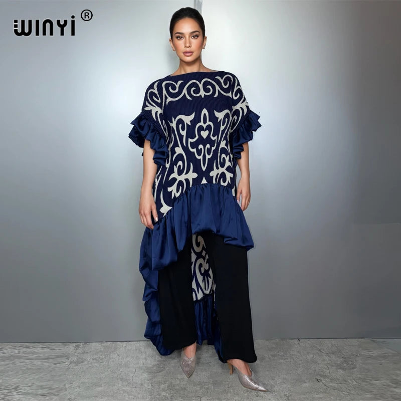 Pleated Irregular Dress - Loose Boho Robe Evening Kaftan