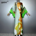 Boho Puff Sleeves Evening Dress - Beach Print Kaftan Abaya