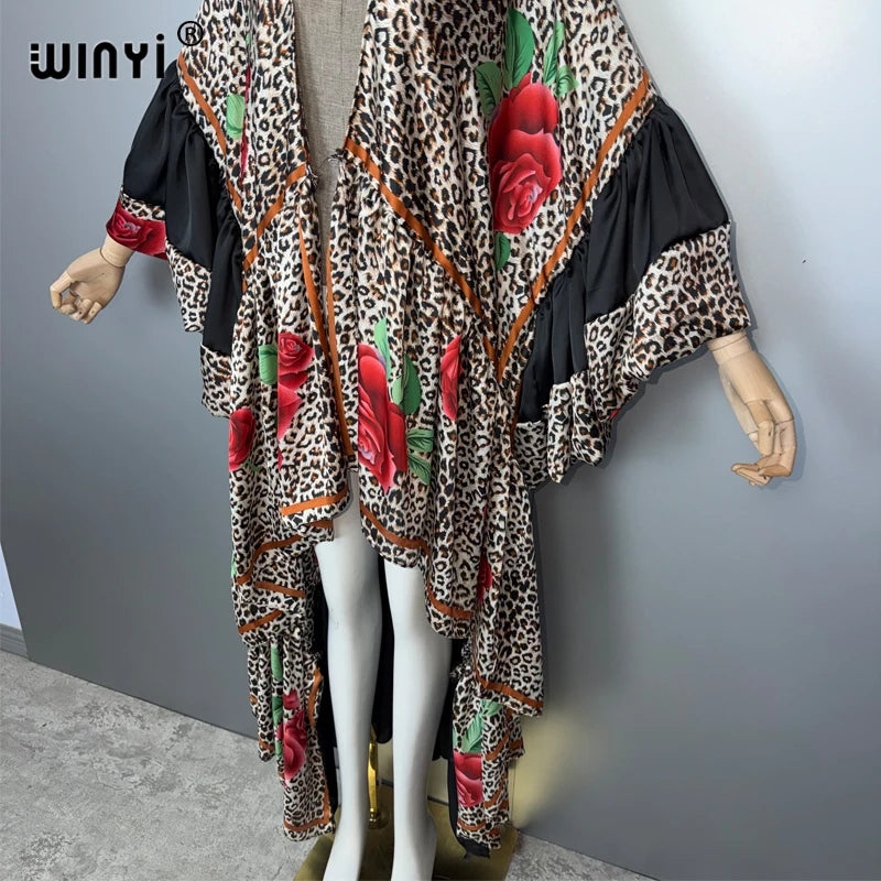 Africa Woman Kimono Evening Dress - Puff Sleeve Boho Holiday Kaftan