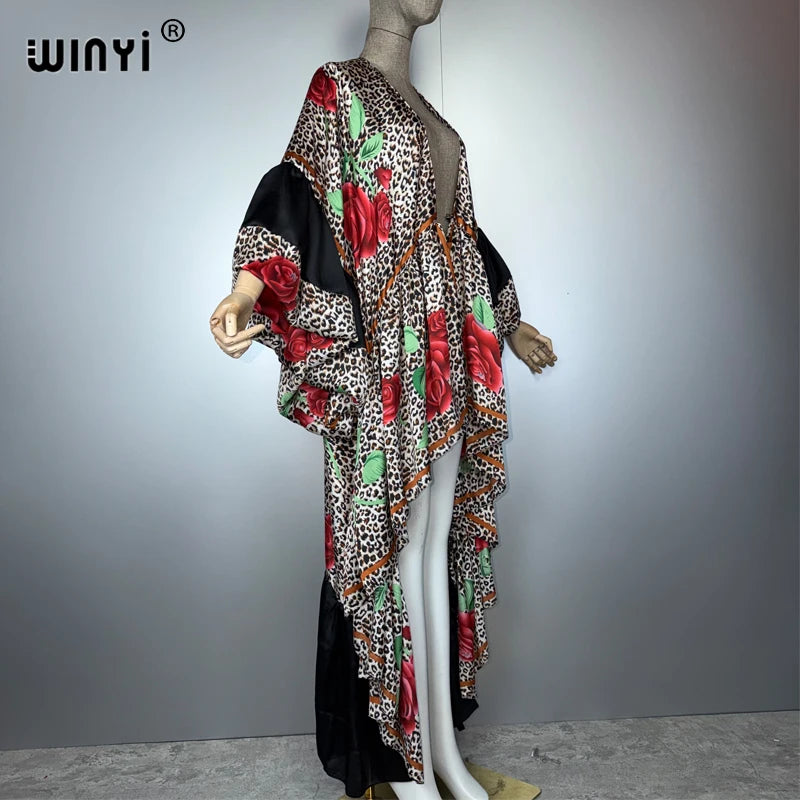 Africa Woman Kimono Evening Dress - Puff Sleeve Boho Holiday Kaftan