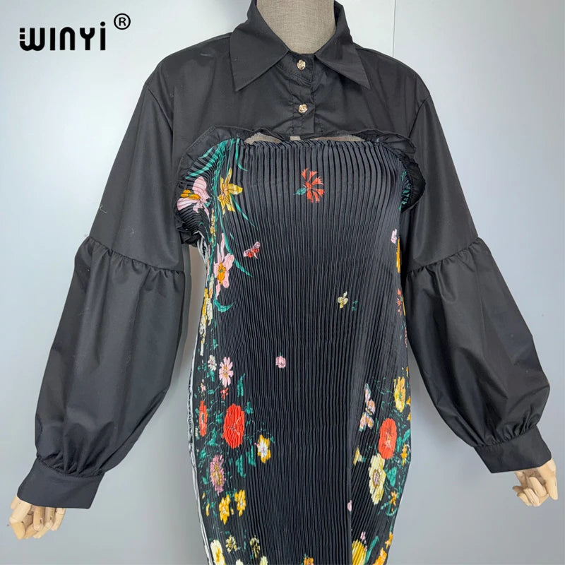 Elastic Slim Dress Street Wear Print - Muslim Lady Kaftan Abaya