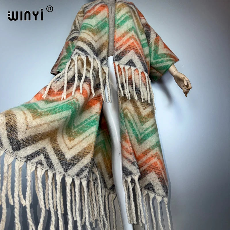Catwalk Coat Print Tassel - Luxury Long Warm Kimono Kaftan