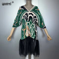 Pleated Slim Dress - Beach Cover Up Holiday Boho Kaftan