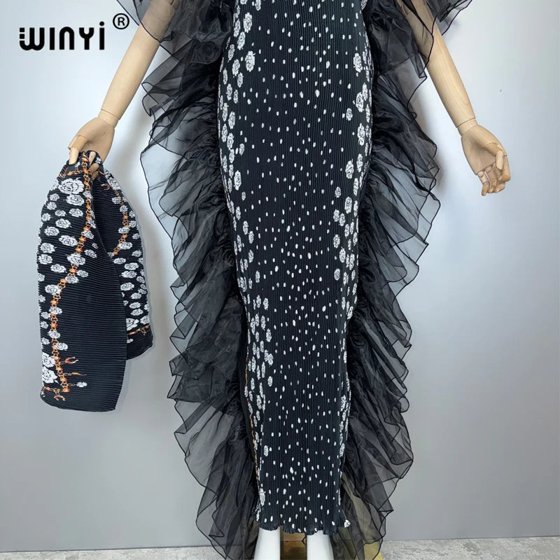 Pleated Elastic Slim Dress - Beach Cover Up Kaftan Abaya
