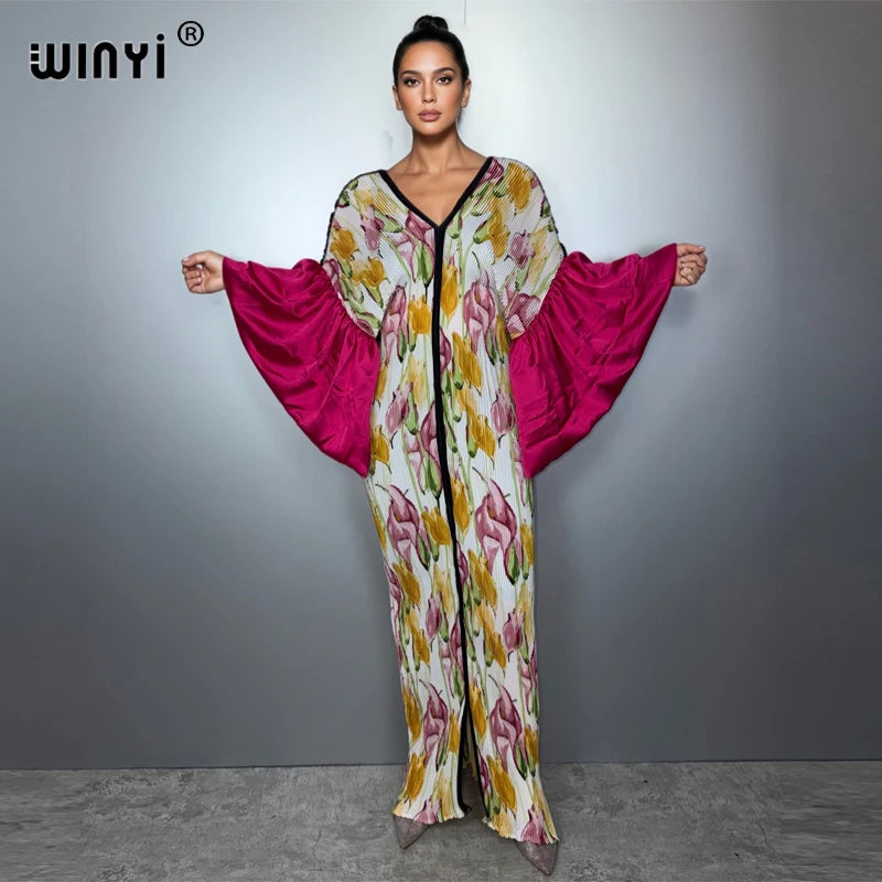 Pleated Elastic Slim Dress - Casual Beach Cover Up Boho Abaya