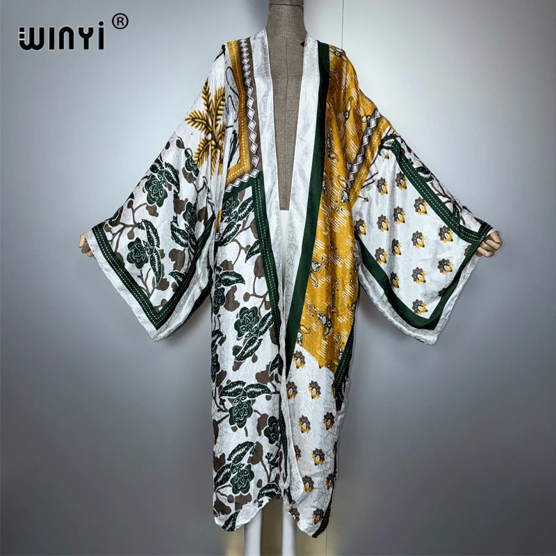 Africa Boho Kimonos Open Front Caftan - Beach Cover Up Maxi Coat