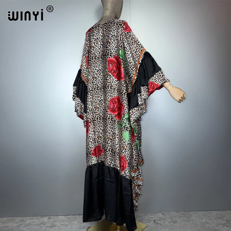 Africa Woman Kimono Evening Dress - Puff Sleeve Boho Holiday Kaftan