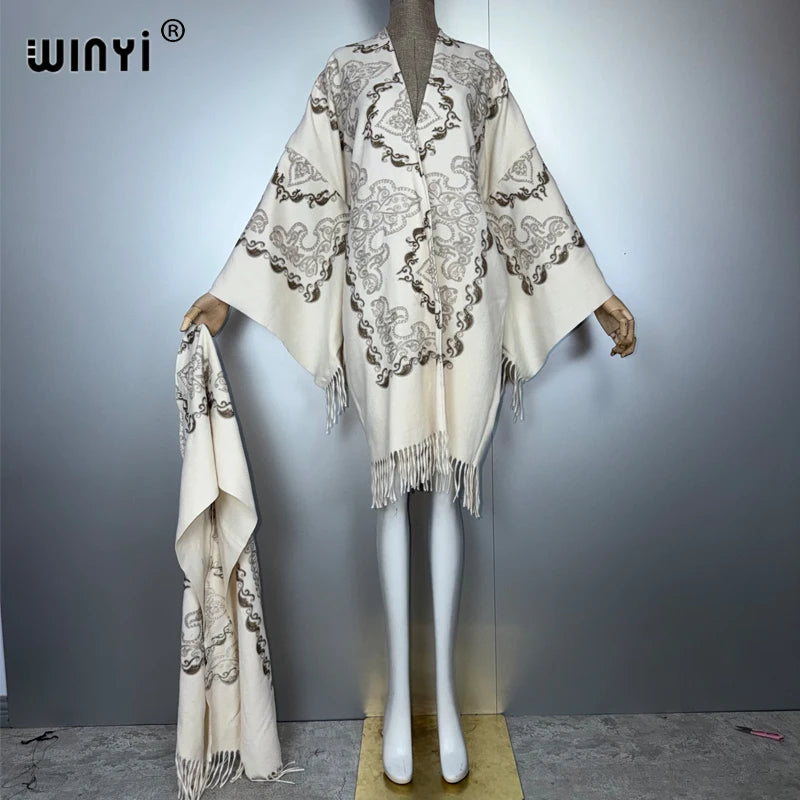 Tassel Embroidery Long Sleeve Coat - Warm Robe Cardigan Abaya