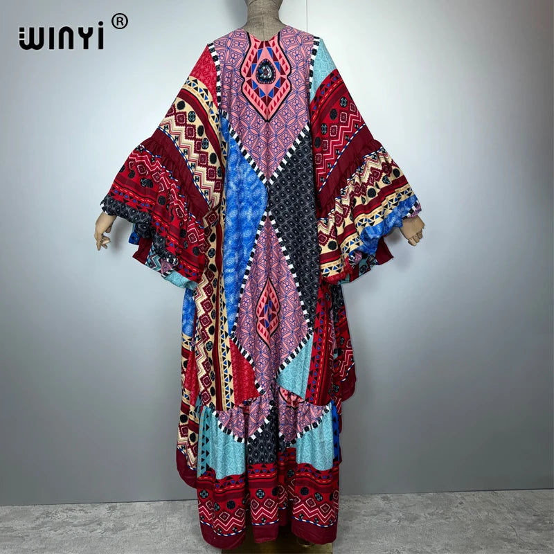 Abaya Kimono Evening Dress - Beach Cover Up Puff Sleeve Kaftan