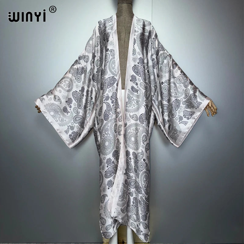 African Kimono Cashew Print - Boho Abaya Beach Cover Up