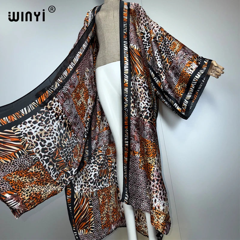 Leopard Print Kimono Kaftan - Beach Evening Abaya Party Dress