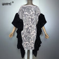 Africa Pleated Elastic Short Dress - Casual Beach Kaftan Abaya