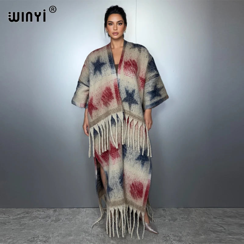 Cardigan Coat Print Tassel Kaftan - Luxury Warm Long Kimono