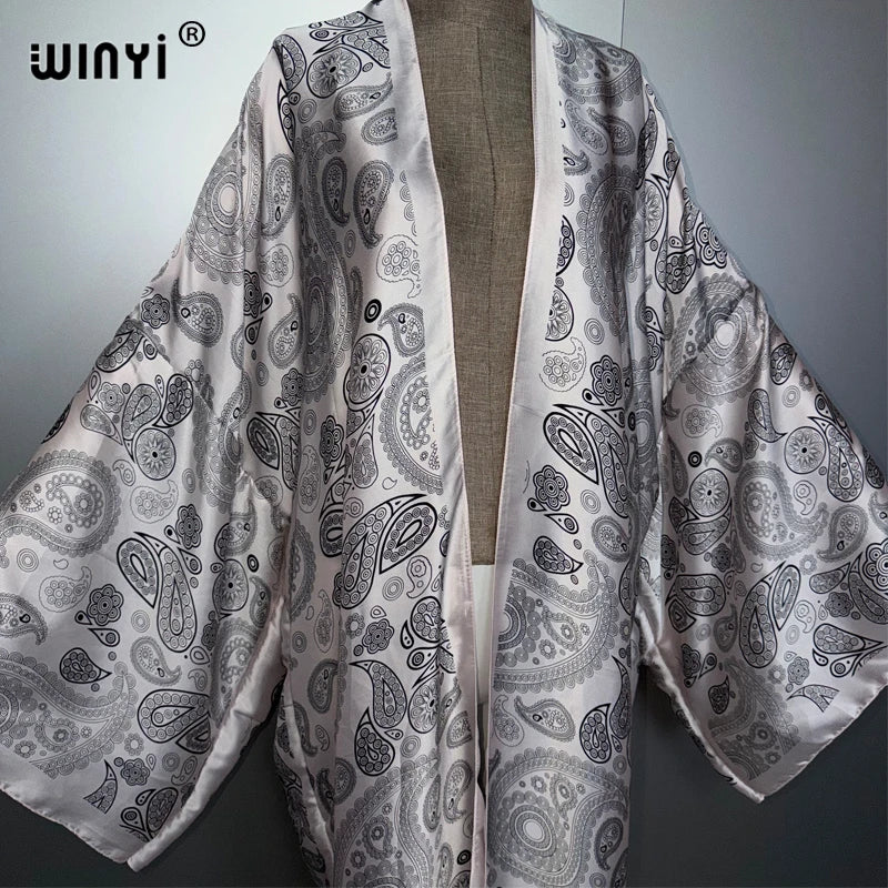 African Kimono Cashew Print - Boho Abaya Beach Cover Up