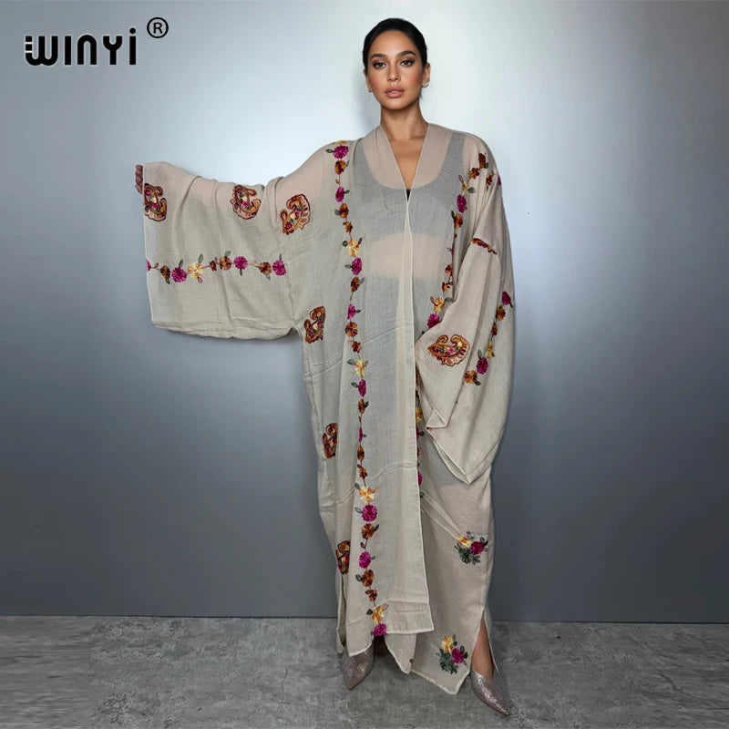 Kimono Embroidery Fashion Kaftans - Beach Cover Up Holiday Abaya
