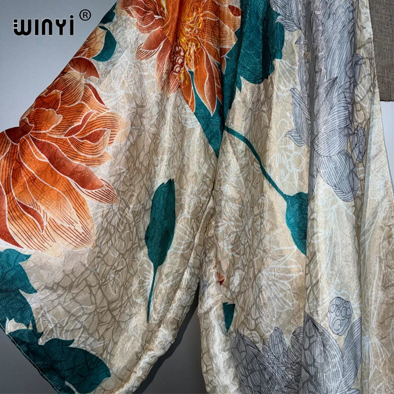 Boho Print Kimono Long Dress - Beach Cover Up Maxi Coat