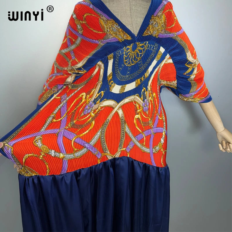 WINYI spring Pleated Elastic slim dress holiday beach wear fashion kaftan abaya dubai luxury party dresses boho evening dress