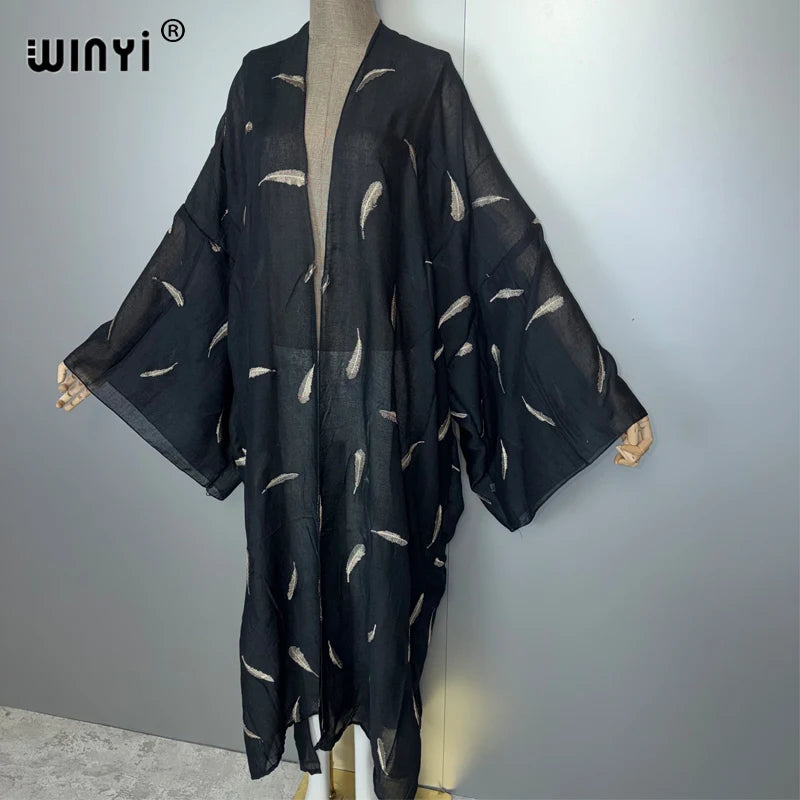 Kimono Retro Embroidery Kaftans - Beach Cover Up Holiday Abaya
