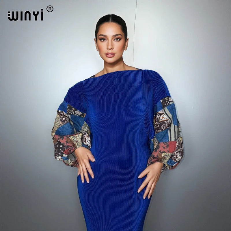 Pleated Elastic Slim Dress - Crumple Design Boho Robe Maxi
