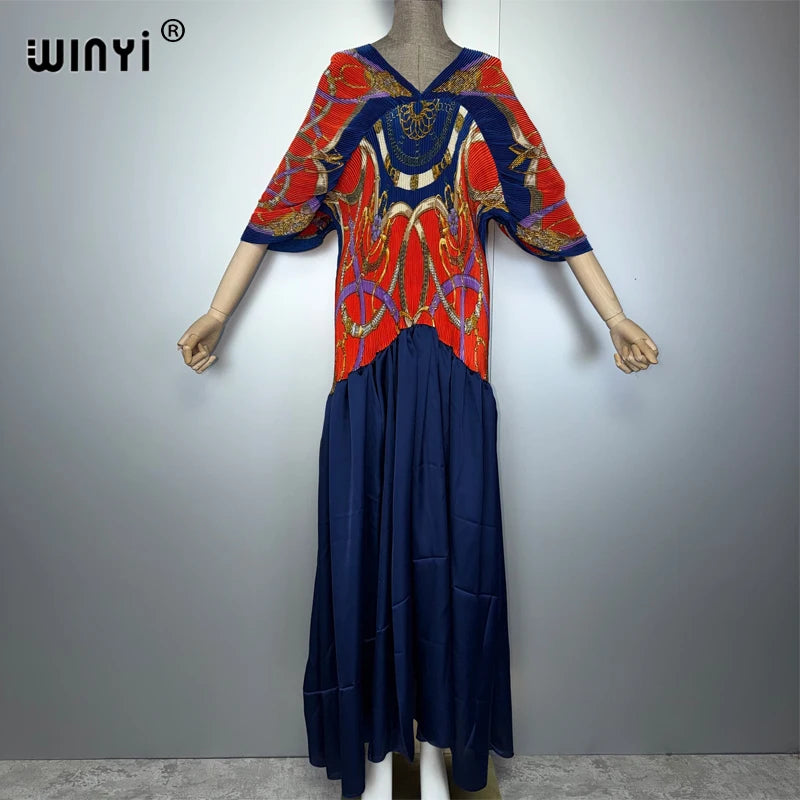 WINYI spring Pleated Elastic slim dress holiday beach wear fashion kaftan abaya dubai luxury party dresses boho evening dress