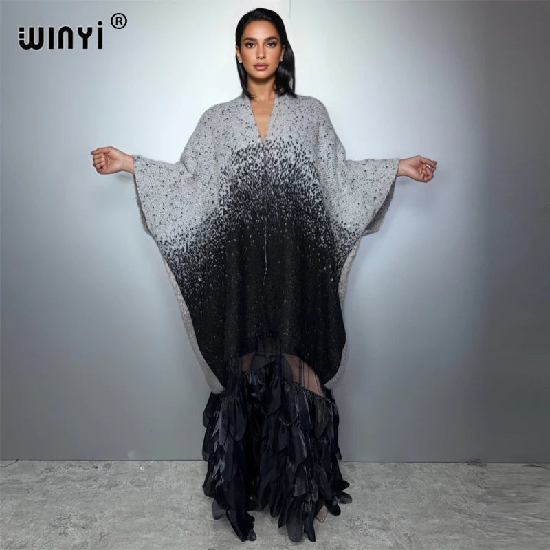 Retro Lace Cardigan Cape - Warm Abaya Poncho for Women