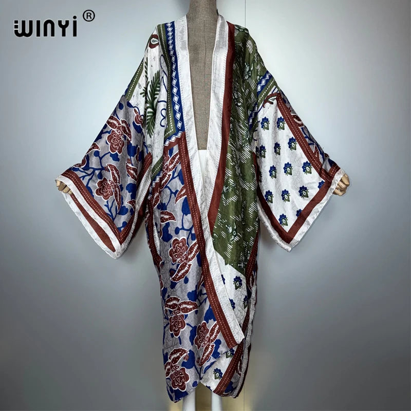 Africa Boho Kimonos Open Front Caftan - Beach Cover Up Maxi Coat