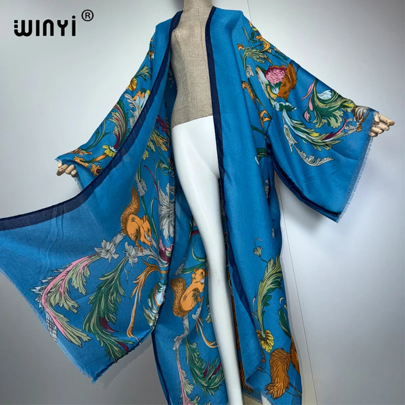 WINYI Africa boho kimono maxi dress beach cover up Cardigan maxi coat print kaftan beach outfits women muslim abaya dubai luxury