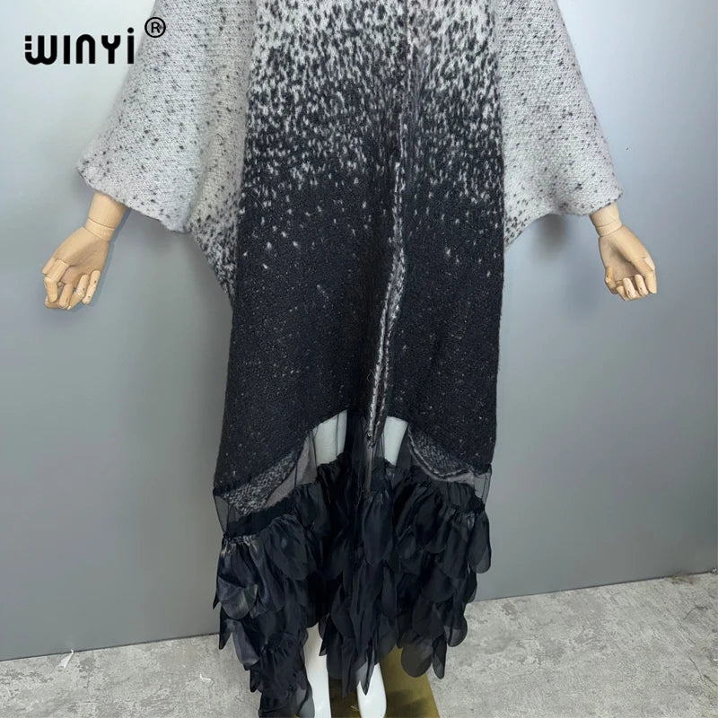Retro Lace Cardigan Cape - Warm Abaya Poncho for Women