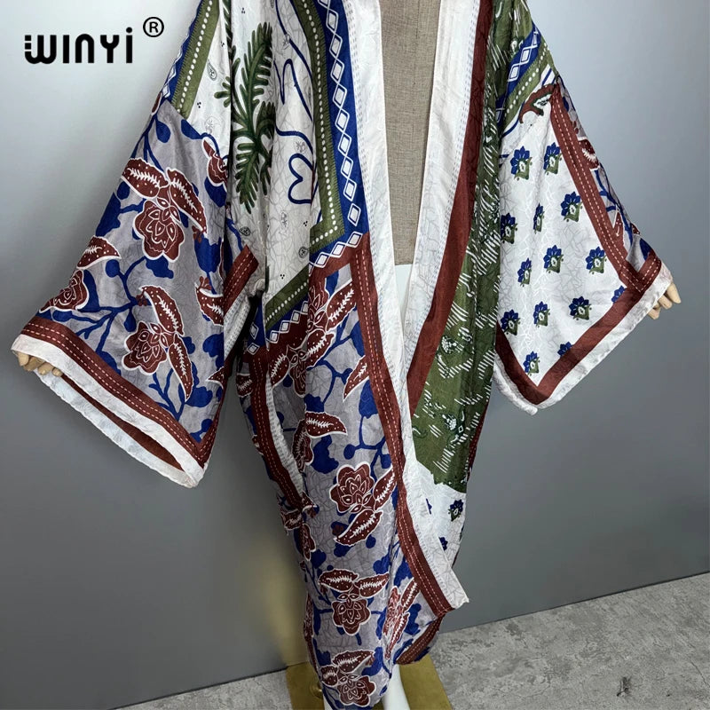 Africa Boho Kimonos Open Front Caftan - Beach Cover Up Maxi Coat